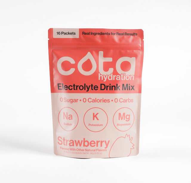 Cota Hydration Strawberry Electrolyte Drink Mix package on a white background