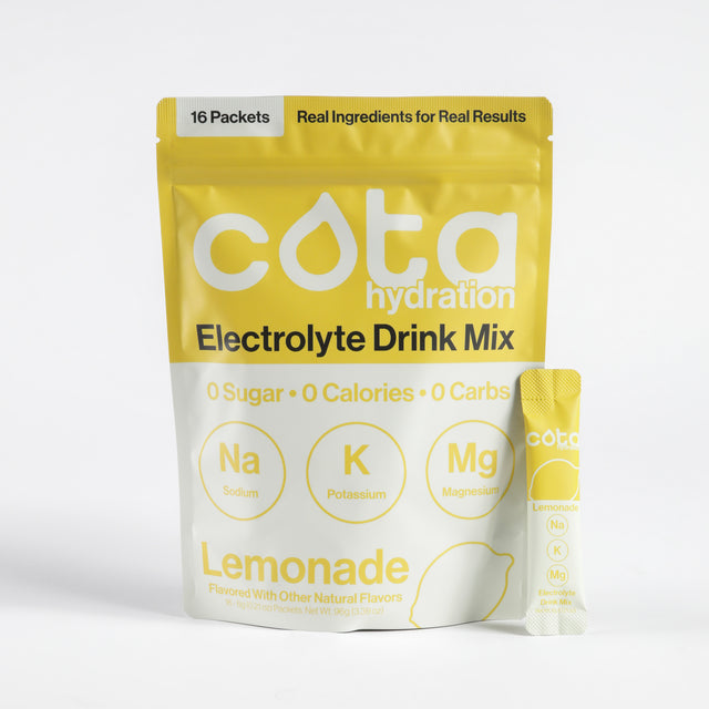 Cota Hydration Electrolyte Drink Mix package with a lemonade flavor on a white background