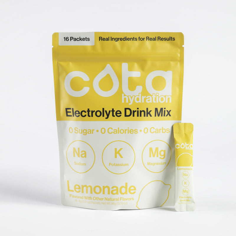 Cota Hydration Electrolyte Drink Mix package with a lemonade flavor on a white background